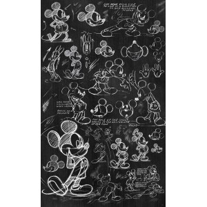 Komar Fototapete Vlies Mickey Mouse Kreide-Design, 120x200cm, Skizzen auf Tafeloptik.