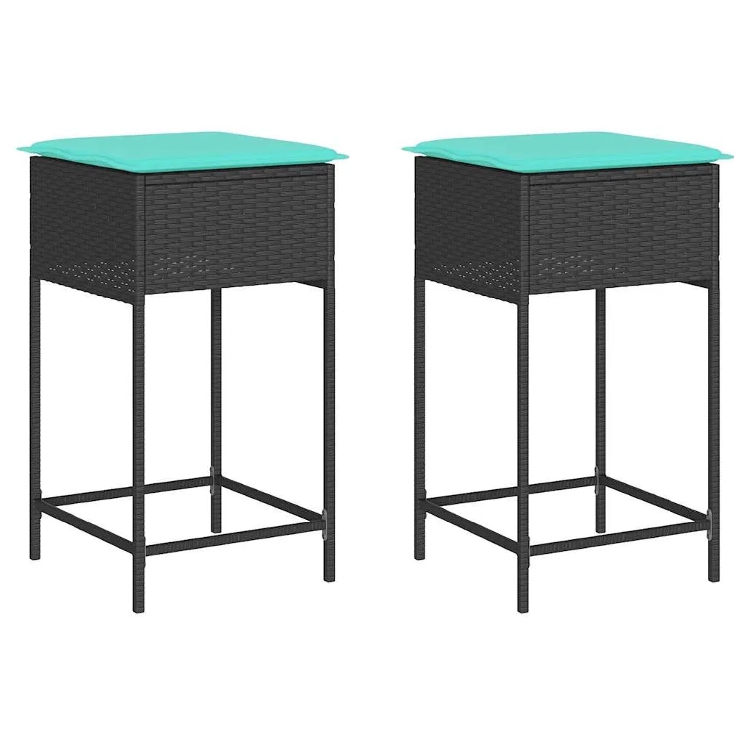 vidaXL Garten-Barhocker mit Kissen 2 Stk Schwarz Poly Rattan 368325