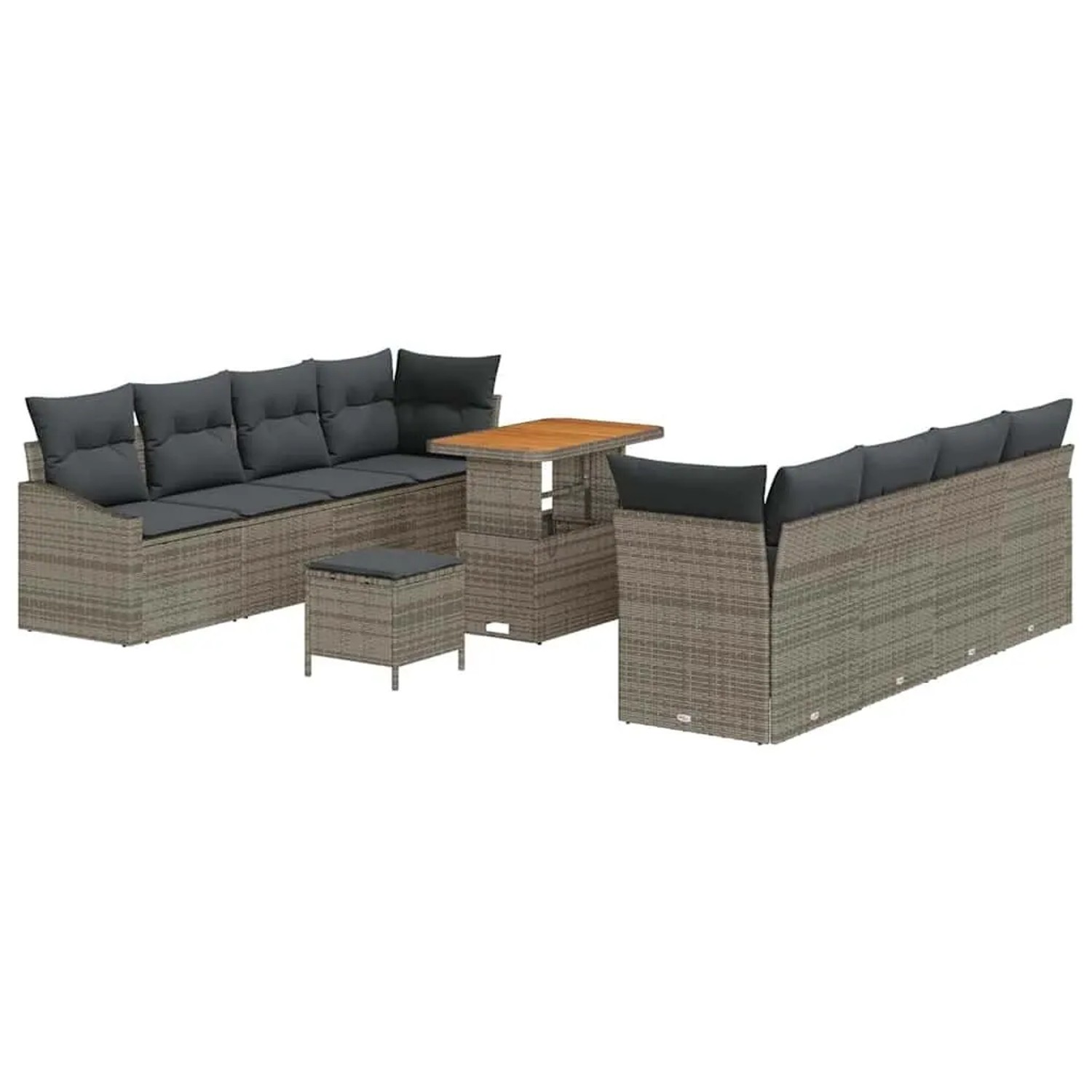 vidaXL Garten-Sofa-Set mit Kissen mit Speicher 11-Tlg Grau 3364583