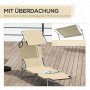 Outsunny Sonnenliege, klappbar, mit Dach, beige. Gartenliege mit verstellbarem Sonnenschutz.
