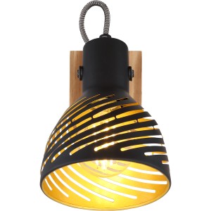 Stilvoller Globo Spot Lenna: Dunkelbraunes Holz, schwarzes Metall mit goldenen Akzenten. Ideal für besondere Lichteffekte.