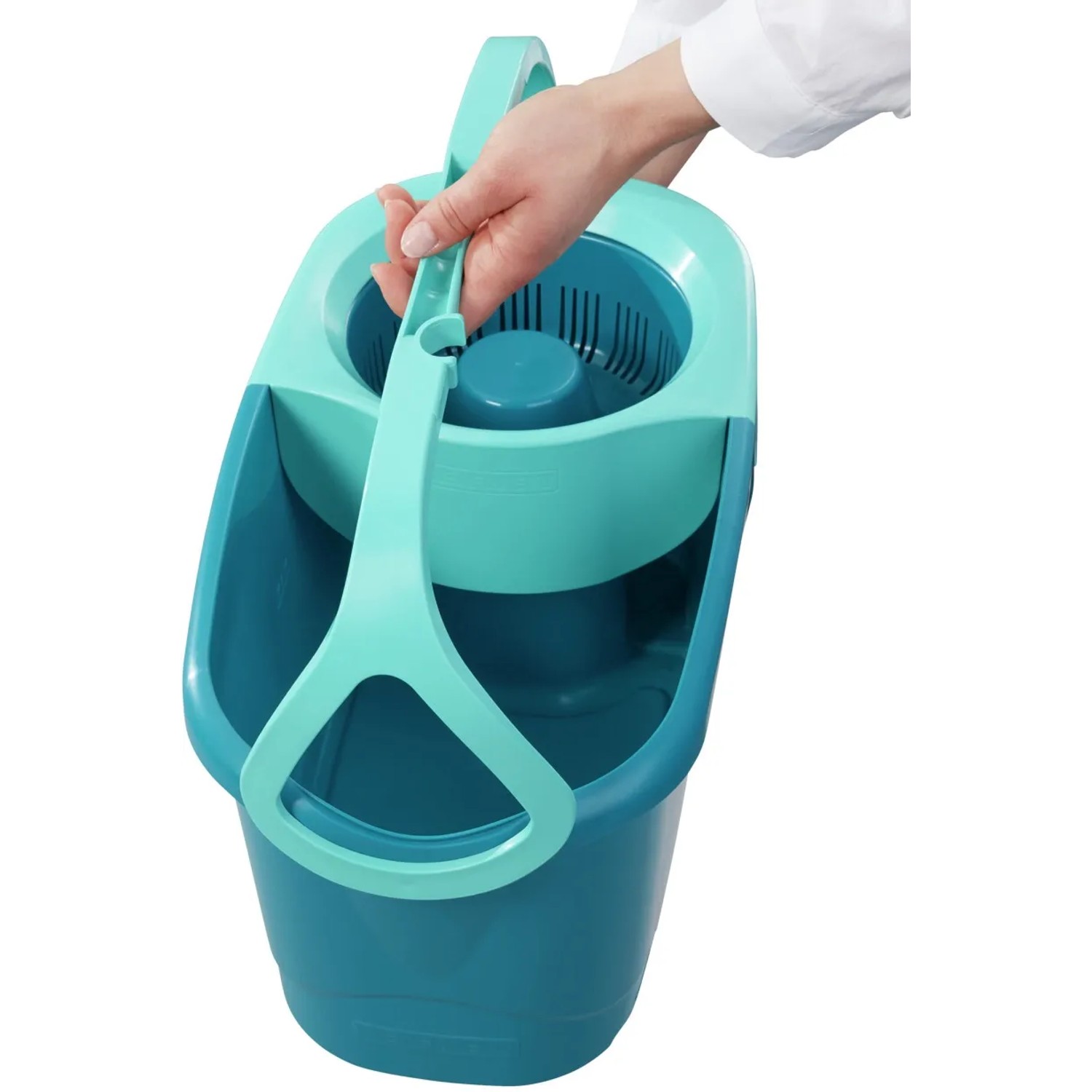 Leifheit Clean Twist Disc Mop Ergo Set mit Eimer und Wischmop in Türkis.