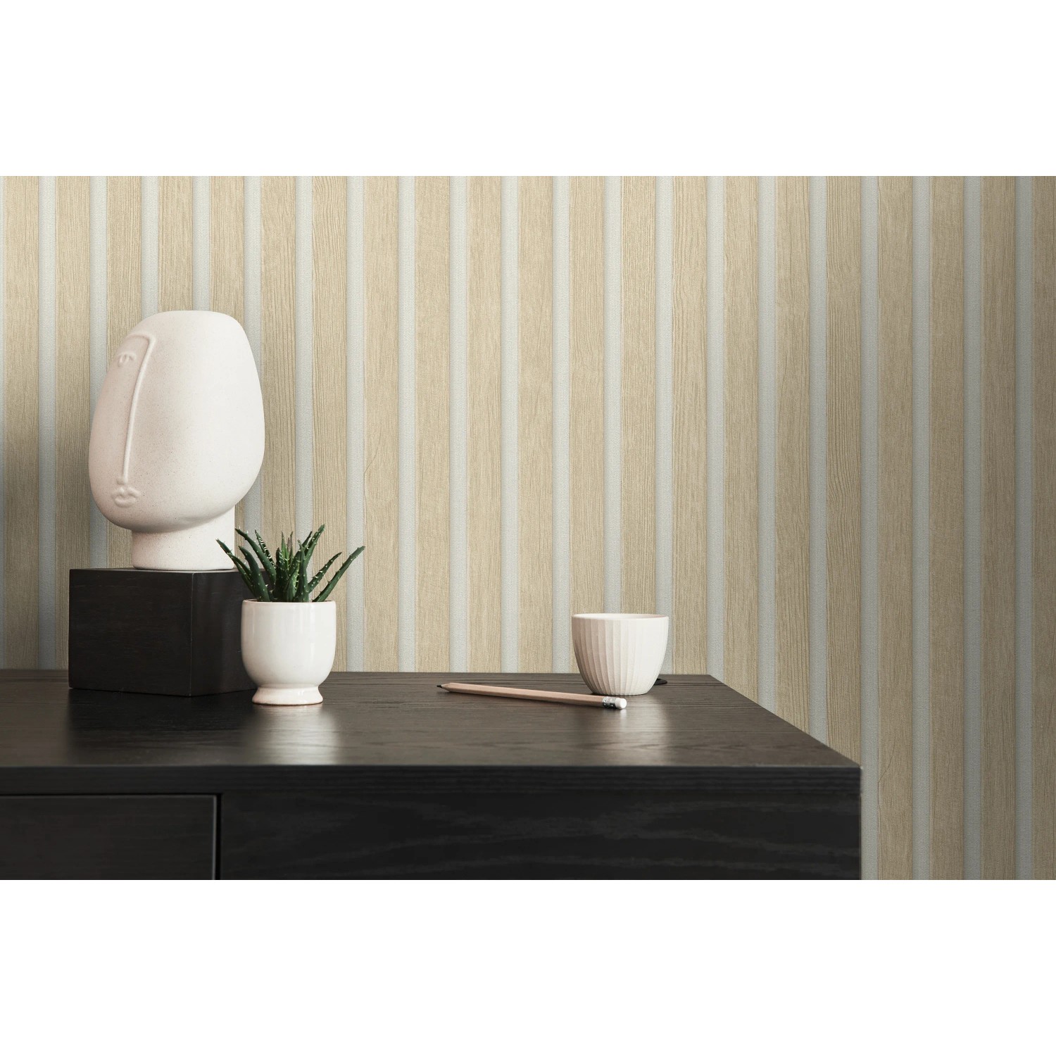 A.S. Création Vliestapete Holzpaneele beige-weiß, strukturierte Holzoptik für Wandgestaltung.