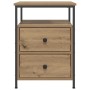 Nachttisch Artisan-Eiche mit 2 Schubladen und offener Ablage. Modernes Design aus Holzwerkstoff und schwarzem Metallgestell.