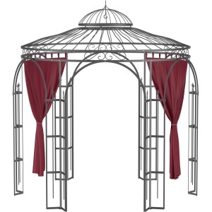 Eleo Pavillon mit weinroten Vorhängen aus Polyester, 2er-Set für Sicht- und Windschutz.