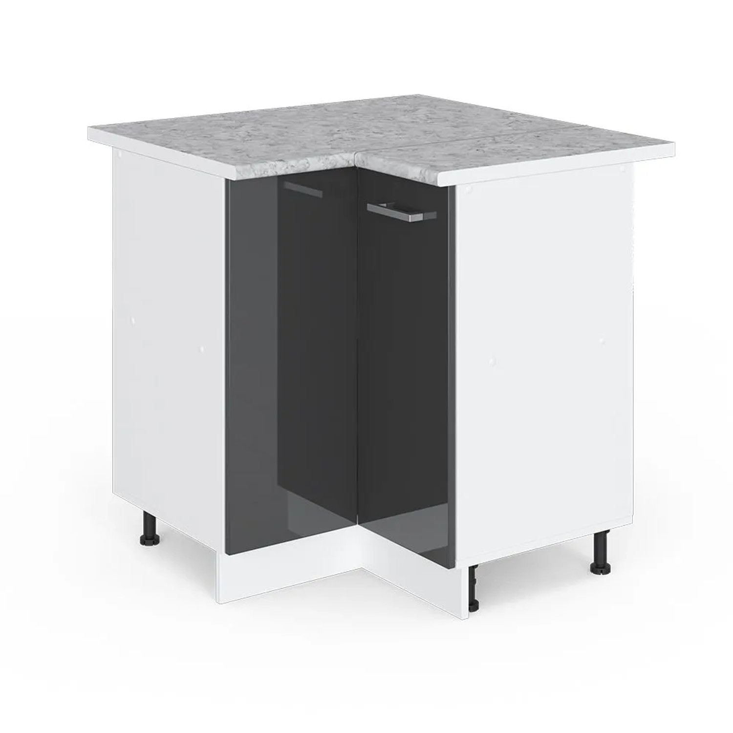 Vicco Eckunterschrank R-Line Anthrazit Hochglanz Weiß 76 cm AP Marmor
