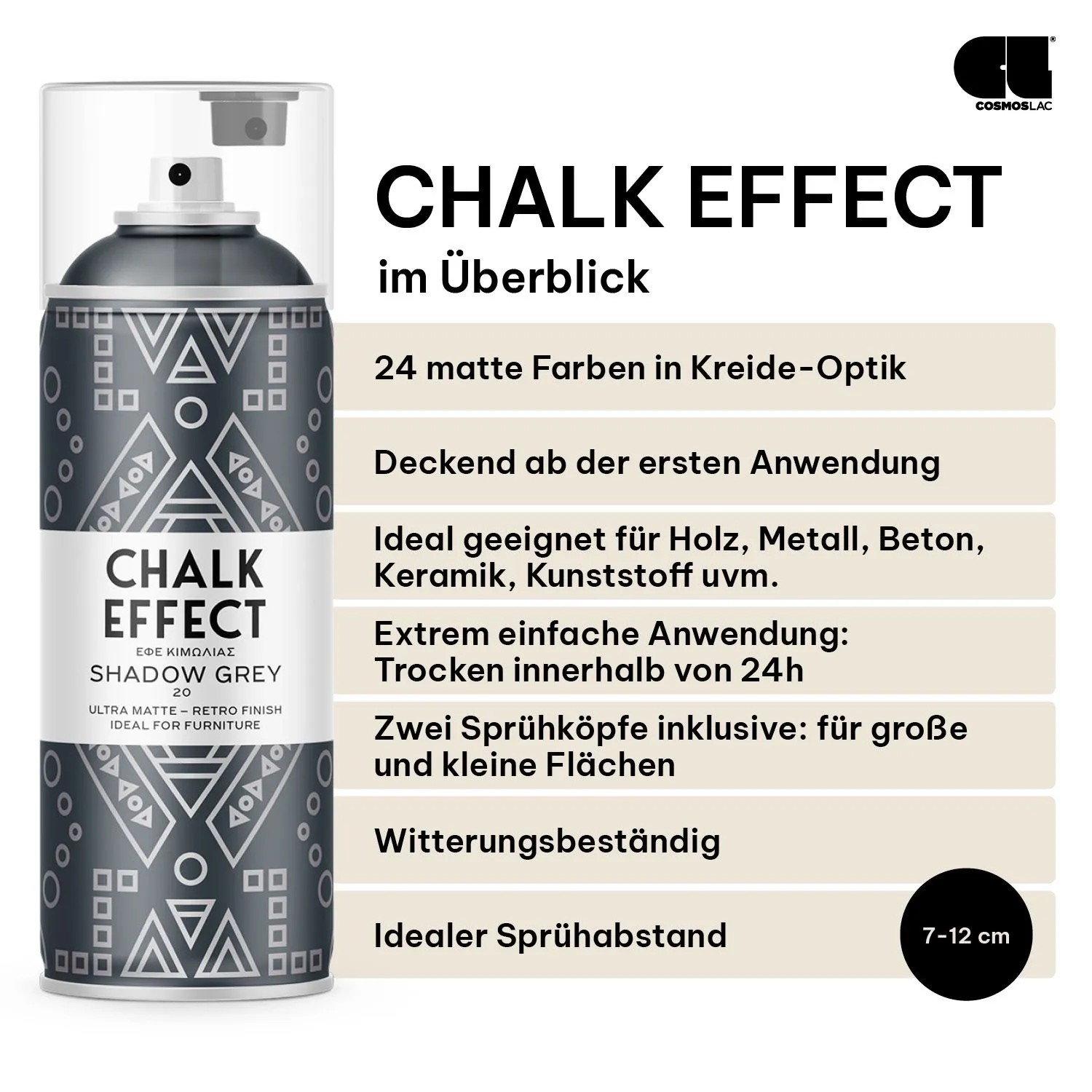 COSMOS LAC Kreidefarbe Spray Chalk Effect  Hochwertige Chalky Kreidesprühfarbe Farbspray  Spray Paint Farbe Schattengrau_3