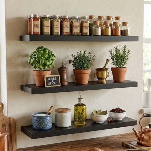 Relaxdays Wandregal MDF Eisen Schwarz 3er Set 4 cm x 100 cm x 23 cm