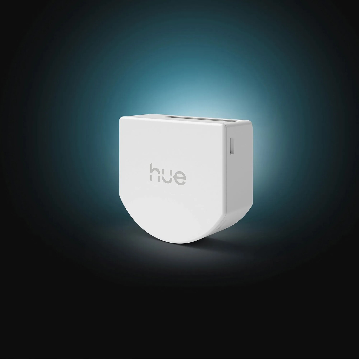 Kompaktes, weißes Philips Hue Wandschaltermodul für dimmbare Leuchten. Macht Standard-Lampen smart und ins Hue System integrierbar.
