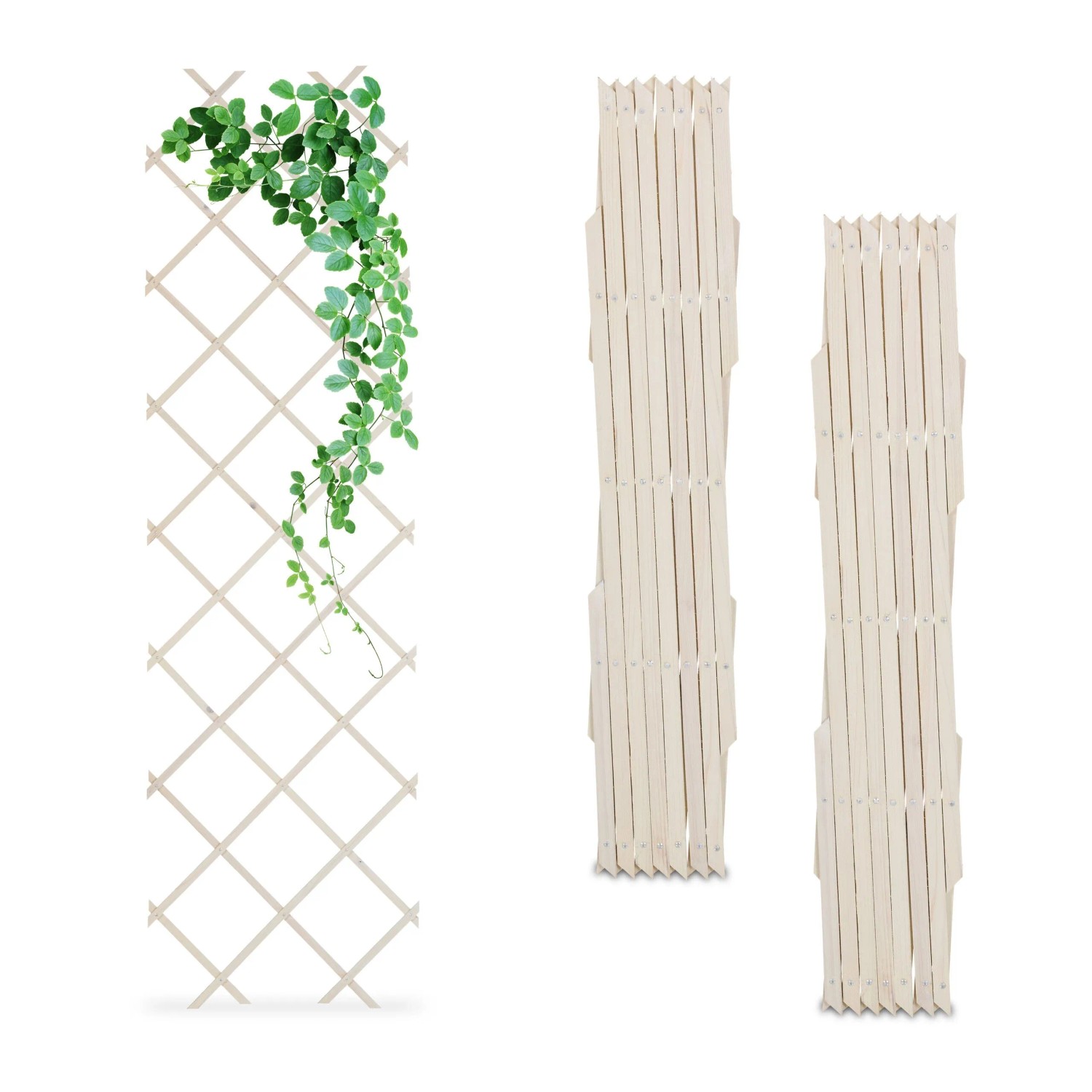 Relaxdays Rankgitter 3er Set Tannenholz Weiß Ausziehbar 180 cm x 60 cm x 1,5 cm
