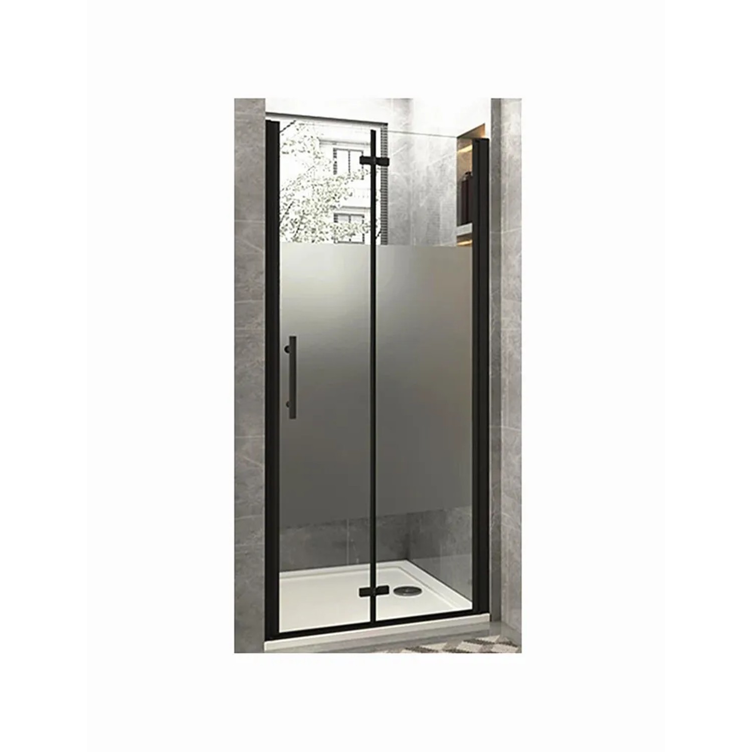 Duschparadies Duschtür Nischentür Falttür 80x195cm,Schwarz,6mm Nano Glas Dusche
