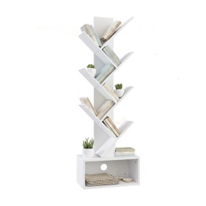 Relaxdays Bücherregal MDF Weiß 6 Ebenen mit Sockelfach 113 cm x 38 cm x 20 cm