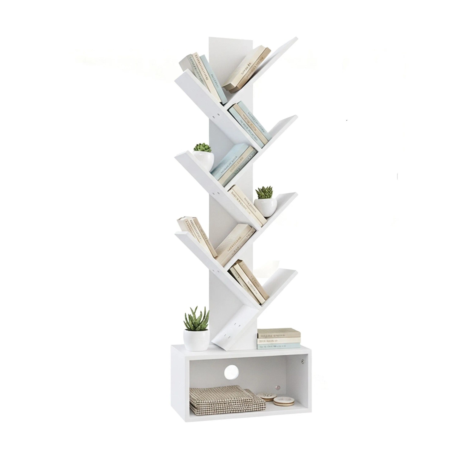 Relaxdays Bücherregal MDF Weiß 6 Ebenen mit Sockelfach 113 cm x 38 cm x 20 cm