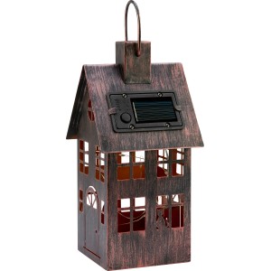 Solar-Dekolaterne im Haus-Design mit LED-Beleuchtung und Rost-Optik, 20,5x10x10 cm.