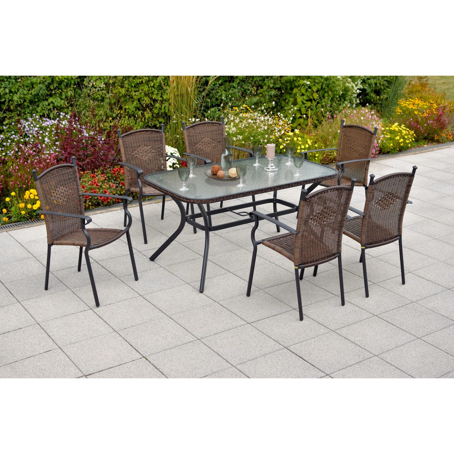Merxx Roma Gartenmöbel-Set 7-tlg. Gartentisch 150 x 85 cm