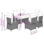 7-teilige Garten Essgruppe aus grauem Poly Rattan mit Tisch und 6 Stühlen mit Kissen.