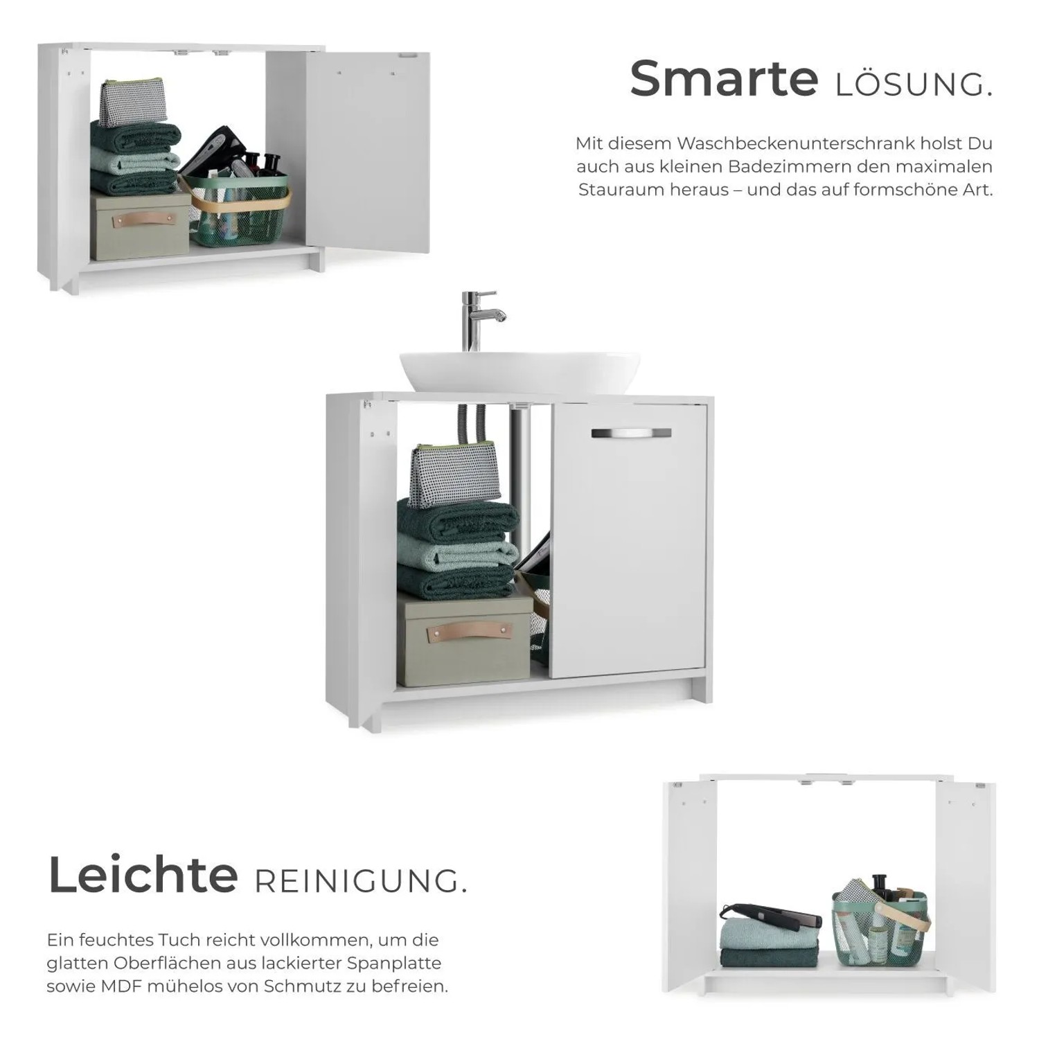 Weißer Tectake Waschbeckenunterschrank Katalina mit zwei Türen und Stauraum.