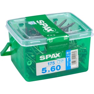 Spax Terrassenschrauben 5x60 mm, 175 Stück im grünen Behälter mit T-Star plus Antrieb.