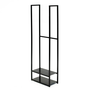 Schwarzes Westmann Kaminholzregal Porthos aus Stahl, 40x20x120 cm, mit zwei Ablageflächen.