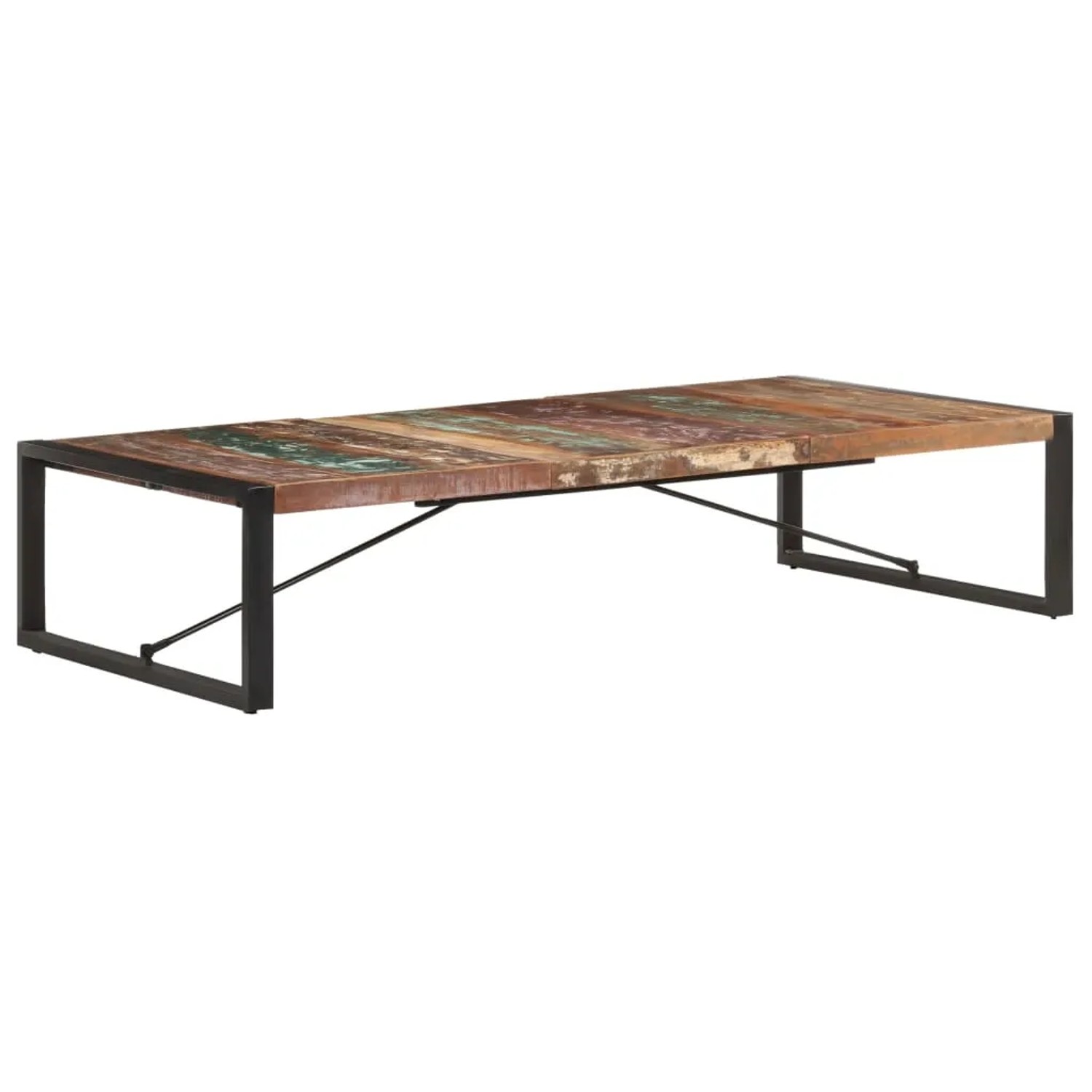 Rechteckiger Couchtisch vidaXL aus Altholz massiv mit Stahlgestell, 180x90 cm.