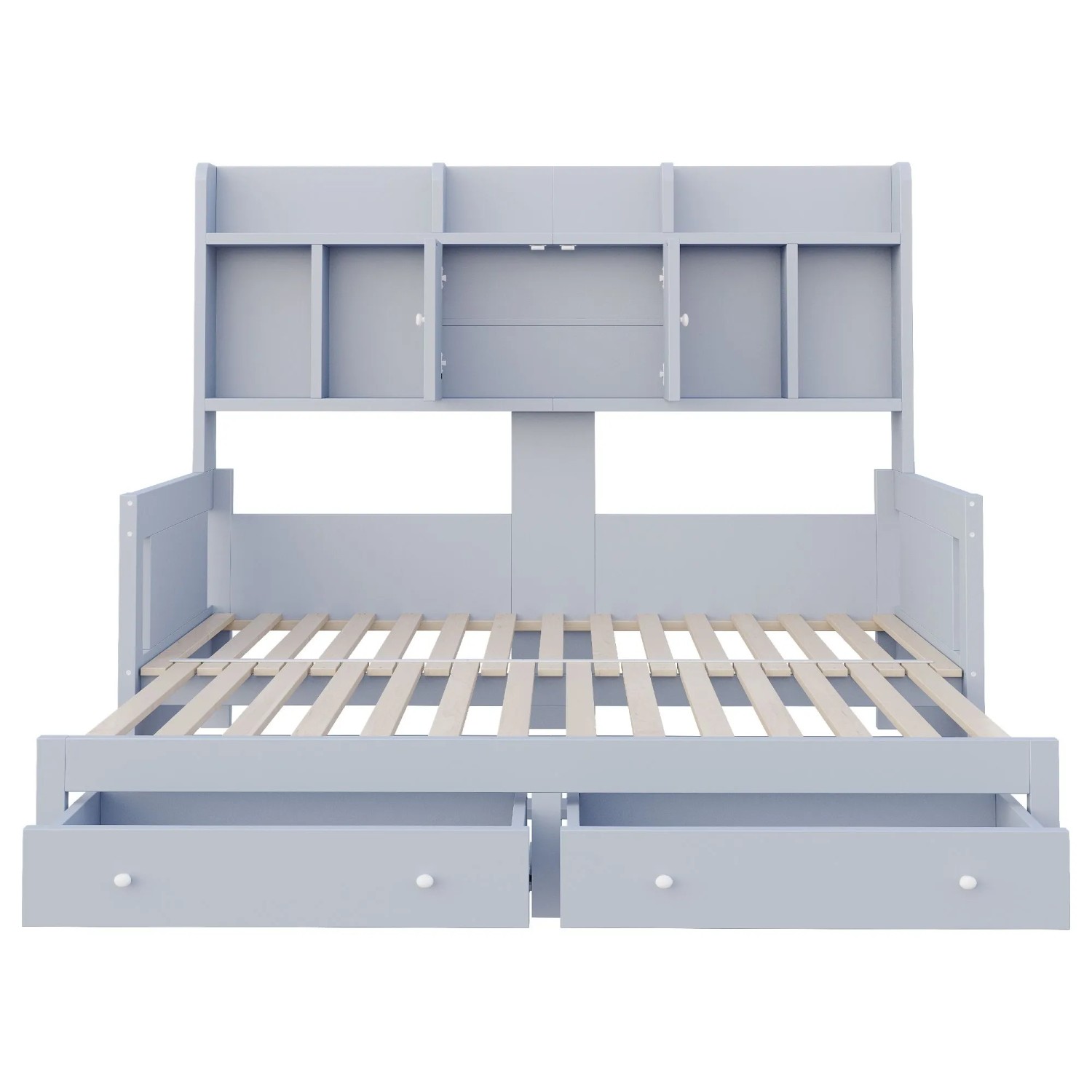 Merax Schlafsofa Holz Ausziehbett LED Stauraum Grau