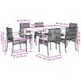 7-tlg. Garten Essgruppe vidaXL, grau, Poly Rattan mit Tisch und 6 Stühlen inklusive Kissen.