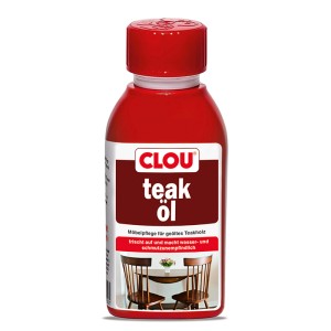 Clou Teak Öl 150ml Flasche für die Holzpflege und Reinigung von Teakmöbeln.