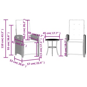 3-tlg. Bistro-Set vidaXL aus Polyrattan in Beige mit Kissen. Gartenmöbel für Balkon und Terrasse.