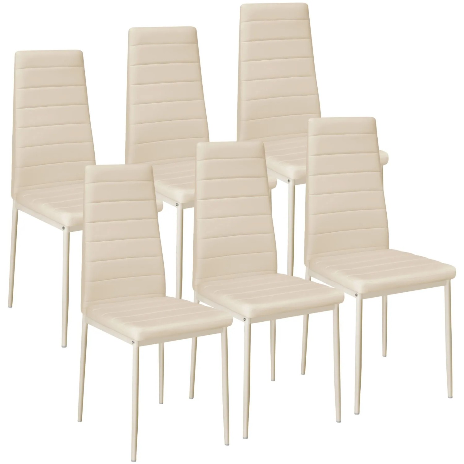 Tectake Set Esszimmerstuhl Thomas Gepolstert Mit Kunstlederbezug Hohe Rückenlehne 6Er Set 45 x 48 x 98 50 cm Beige