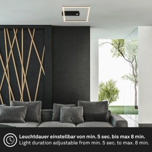 Moderne, schwarze LED-Deckenleuchte Nici mit Bewegungsmelder und Dämmerungssensor.