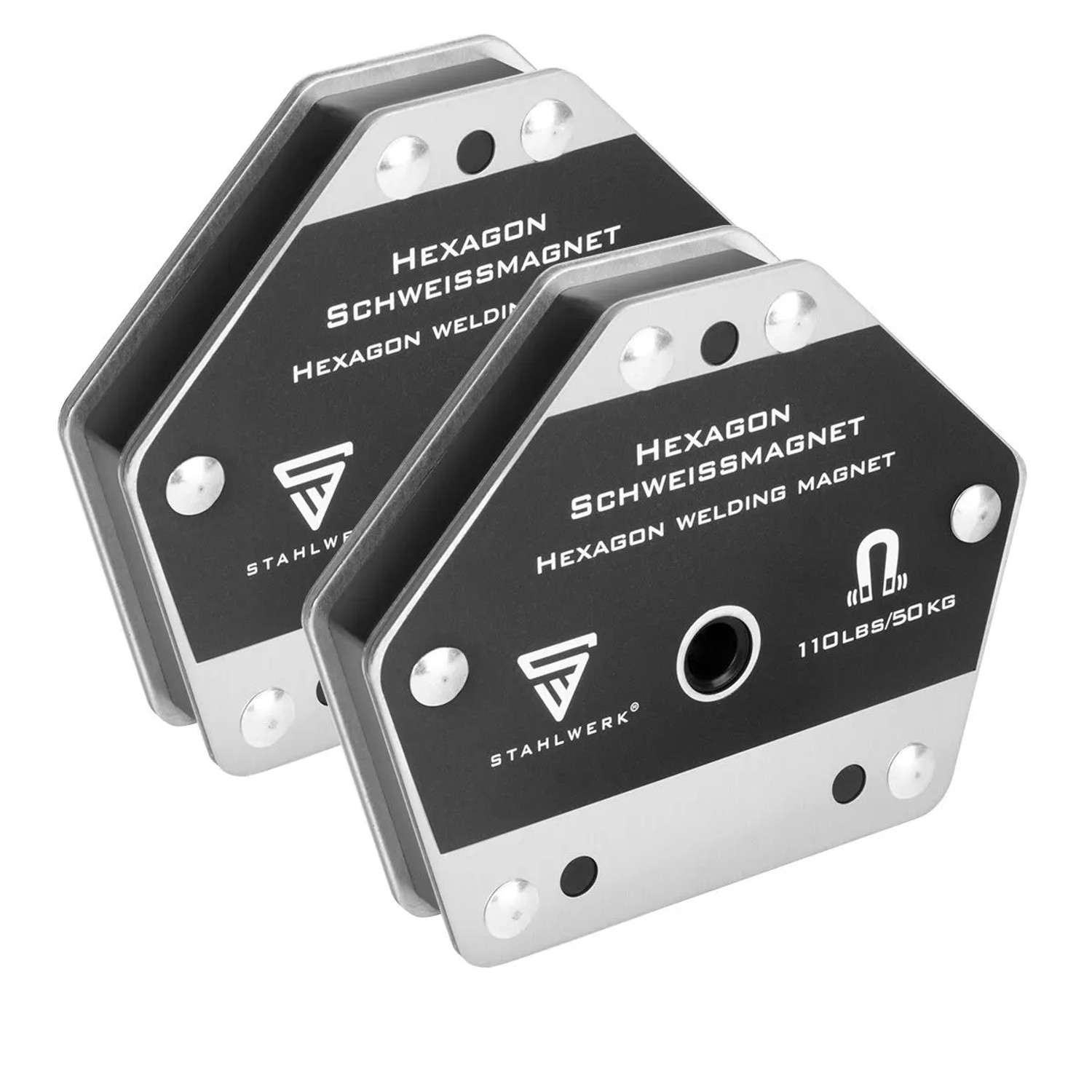 STAHLWERK Hexagon Schweißmagnet Leistungsstarker Magnet 50 kg Haftkraft 2er Set