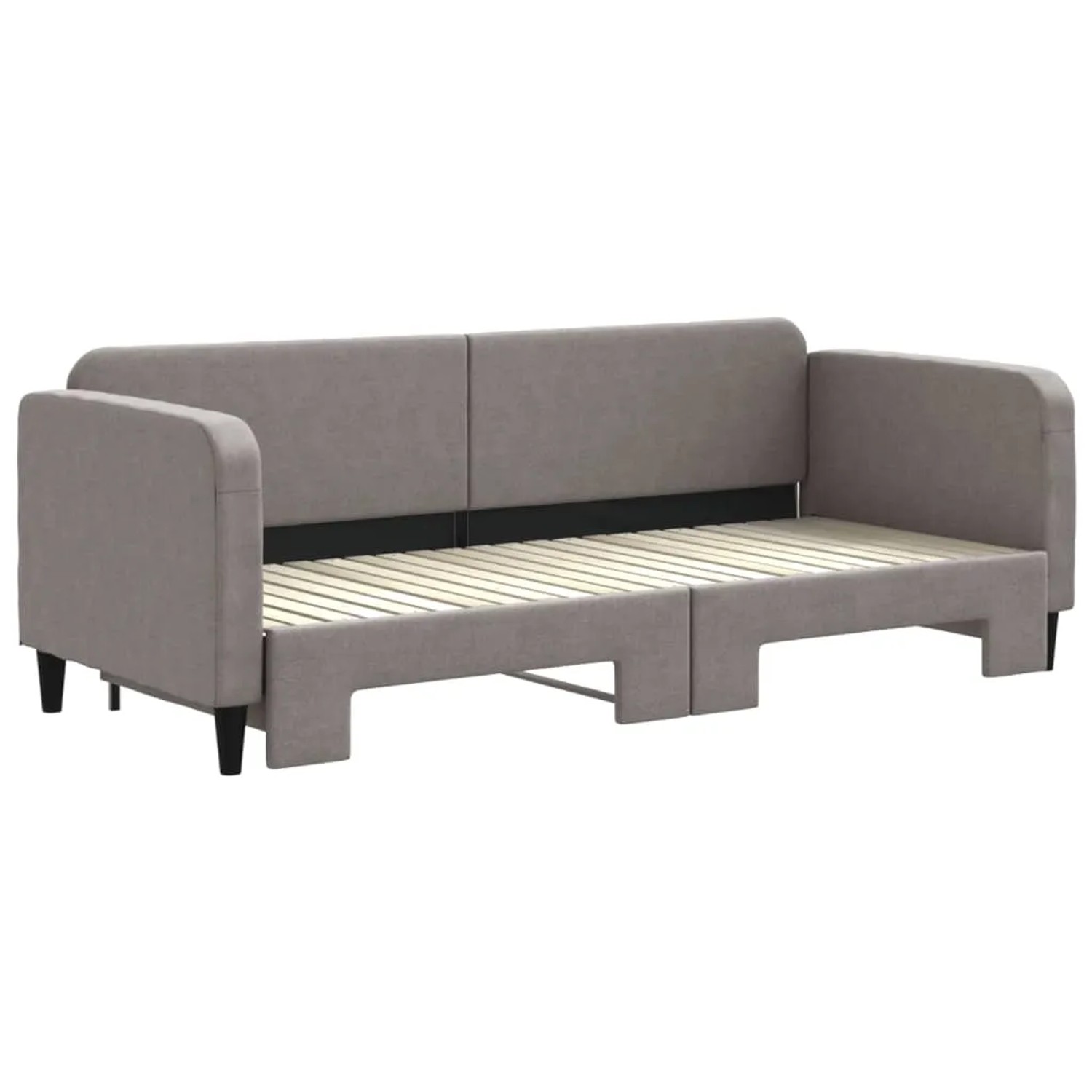 Ausziehbares vidaXL Tagesbett in Taupe, Stoffbezug, Lattenrost sichtbar.