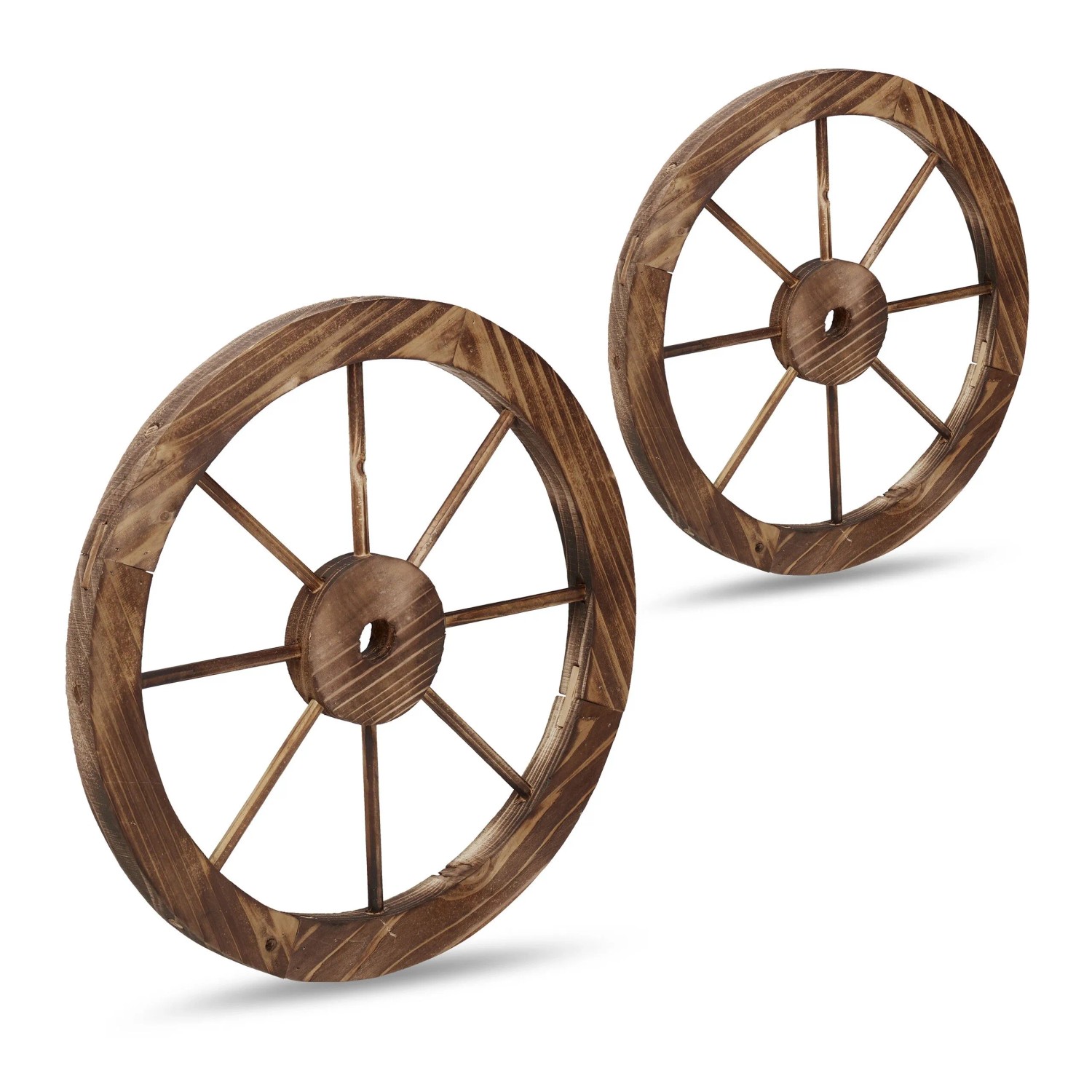 Relaxdays Wagenrad Tannenholz Braun Geflammt 2er Set ø 60 cm x 3 cm 1,78 kg