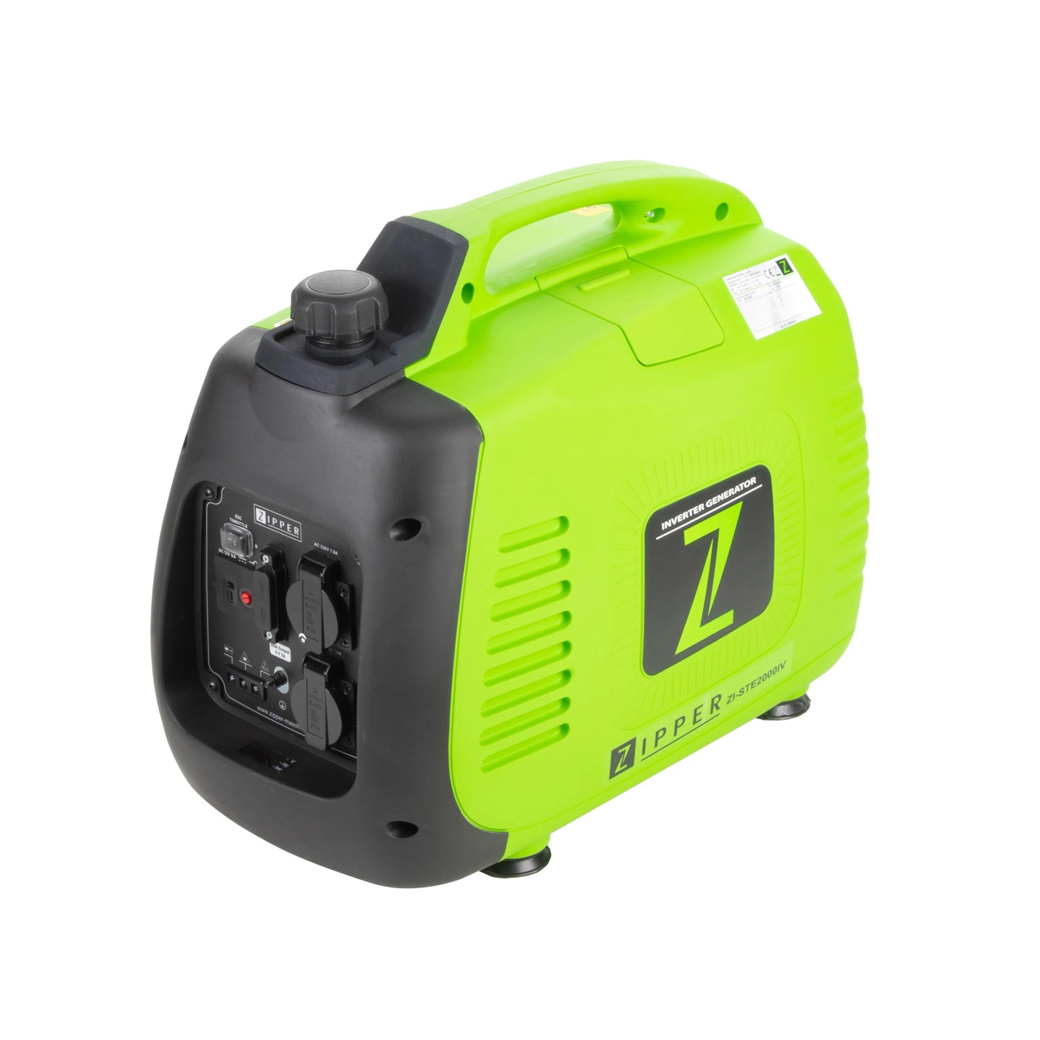 Zipper Inverter Stromerzeuger ZI-STE2000IV, benzinbetrieben, 2 kW, grün/schwarz.