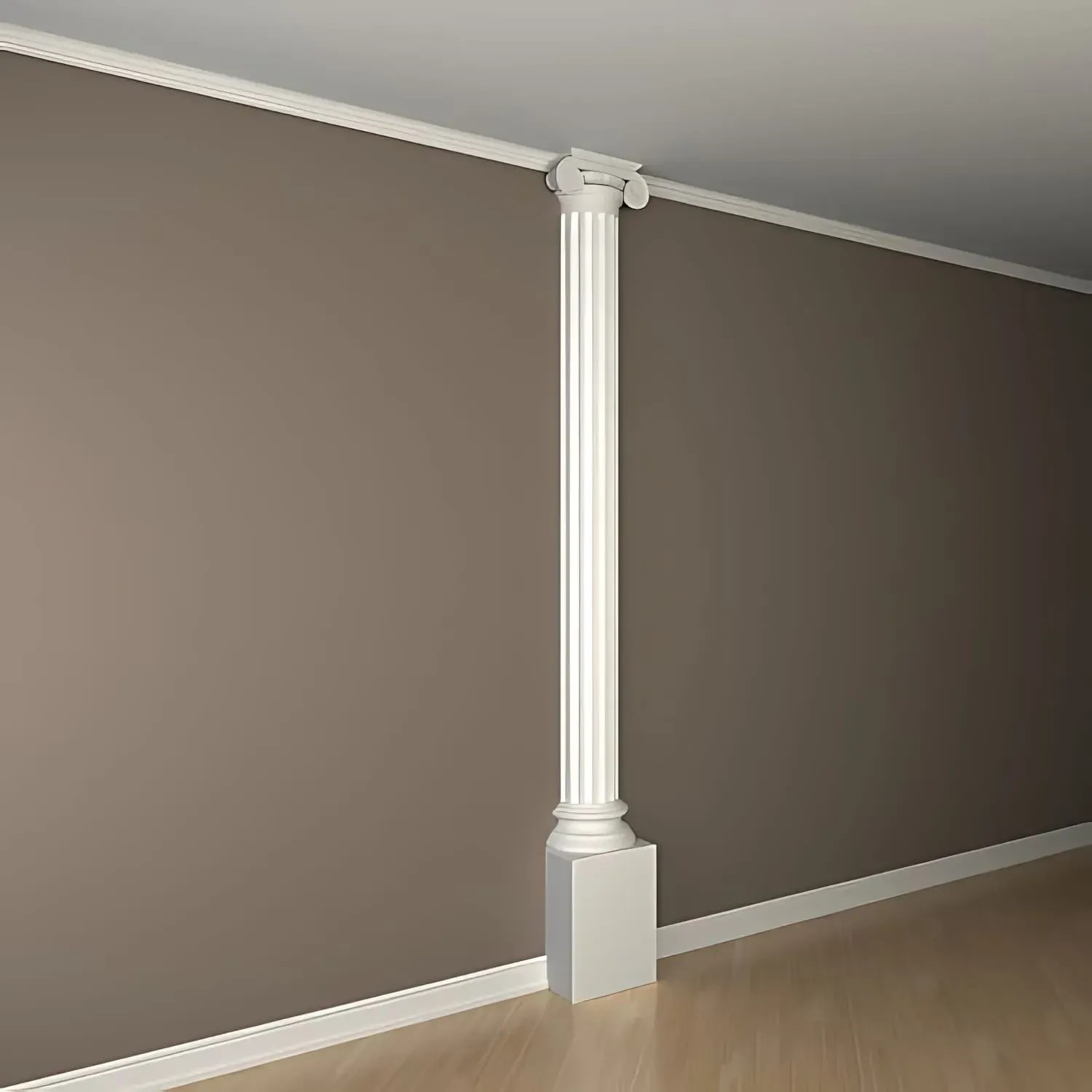 Weiße PROFHOME Halbsäule mit Sockel als Zierelement/Stuckdekor (39,1x69,8x19,3cm).
