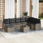 Graues 9-teiliges vidaXL Garten-Sofa-Set aus Poly Rattan mit Kissen und Tisch.