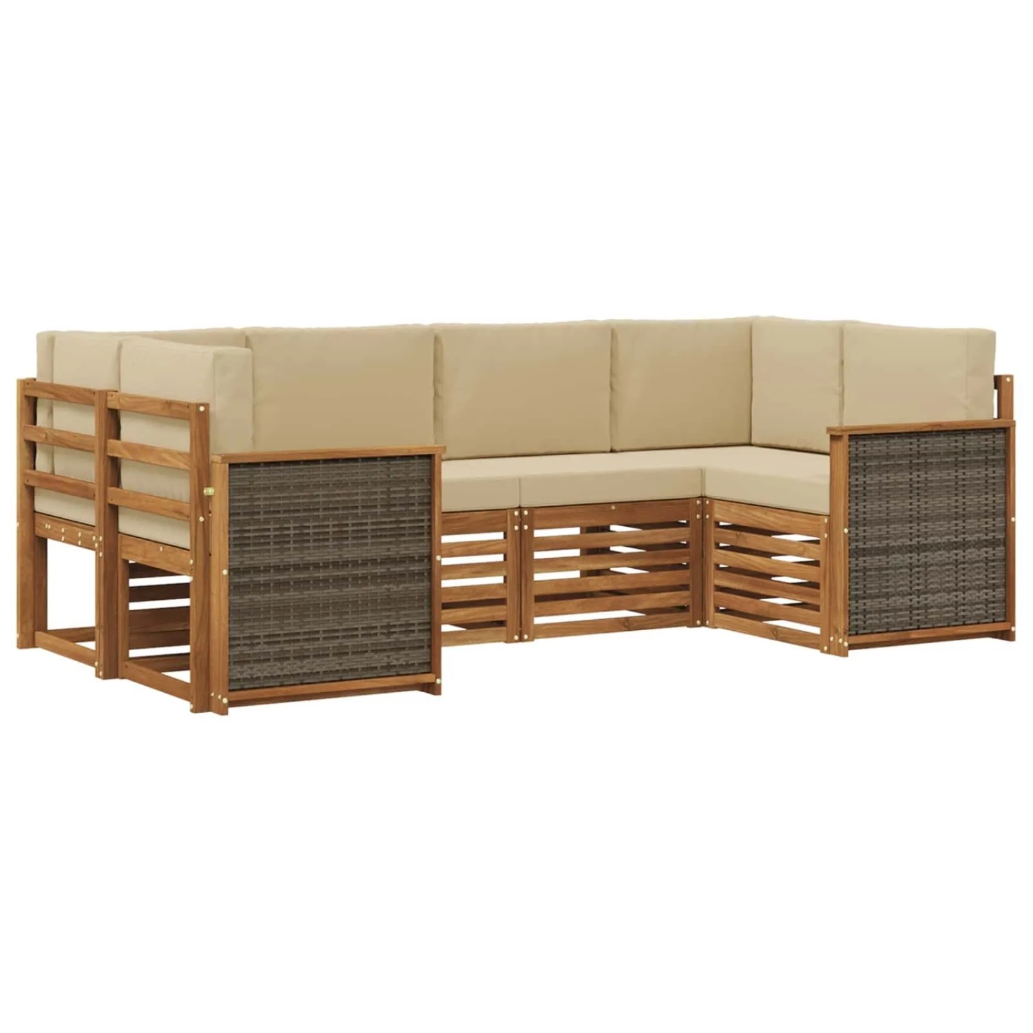vidaXL Ecksofa Set 5 Stk Natur Massives Akazienholz und Polyester 3384769