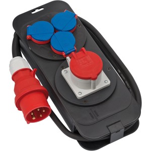 Brennenstuhl Baustromverteiler mit CEE-Stecker, CEE- und Schutzkontakt-Steckdosen, 2 m Kabel.
