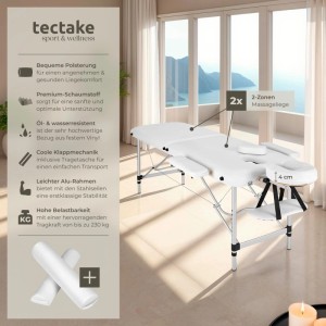 Tectake 2 Zonen Massageliege Set  Breite 61 cm  Polsterung 4 cm Inklusive Lagerungsrollen und Tragetasche  210 x 95 x 89 cm Weiß