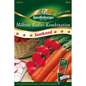 Quedlinburger Saatband Möhren-Radies Kombination: Saatband mit Möhren und Radieschen auf der Verpackung.