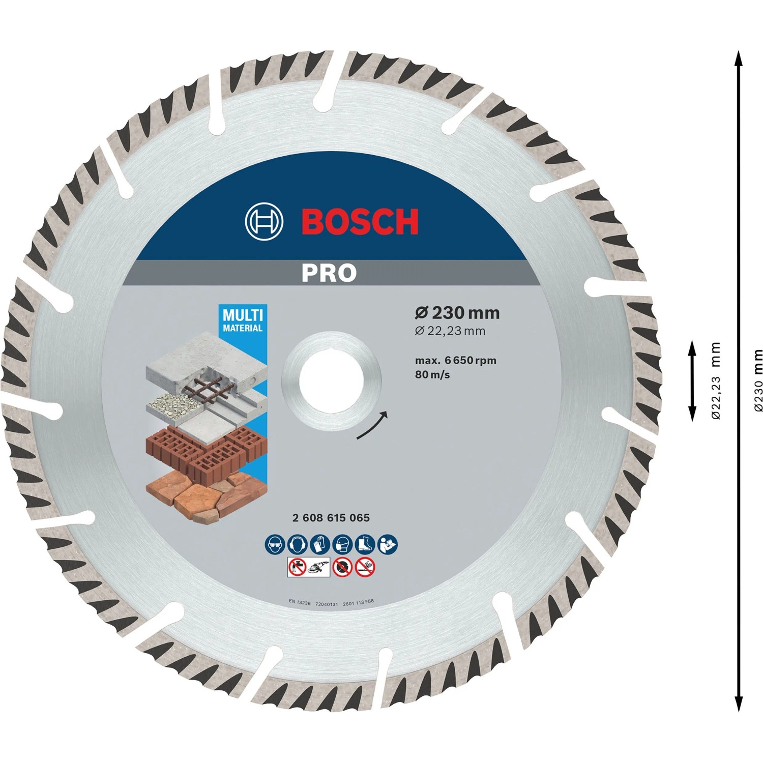 Bosch Diamant-Trennscheibe 230 mm, 22/23 mm Bohrung. Universal für Winkelschleifer, schneidet Beton, Mauerwerk.