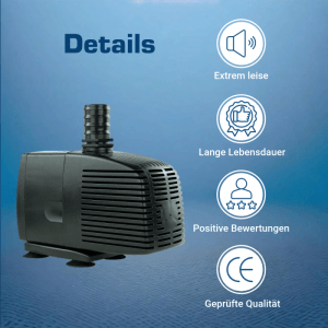 Schwarze Kerry Electronics Teichpumpe 3000 l/h, leise Aquariumpumpe für Teich und Springbrunnen.
