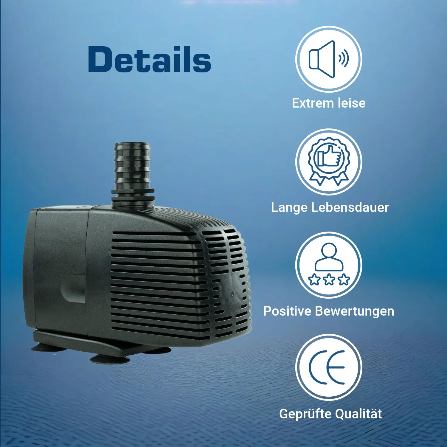 Schwarze Kerry Electronics Teichpumpe 3000 l/h, leise Aquariumpumpe für Teich und Springbrunnen.