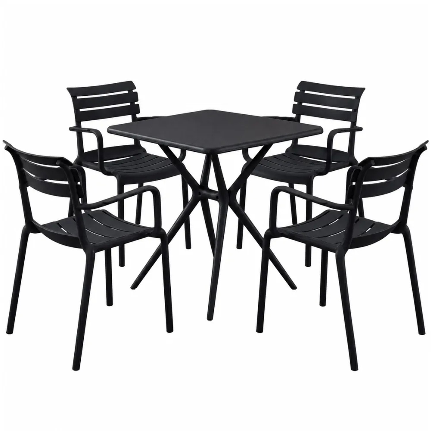 DELUKE Gartenmöbel-Set NORA mit 4 Stühlen 186x186x82cm Kunststoff Schwarz Balkonset Gartenset Tisch mit Stühlen Bistroset Outdoor