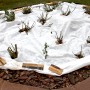 Weißes Aquagart Gartenvlies 150g bedeckt ein Beet mit Pflanzen.
