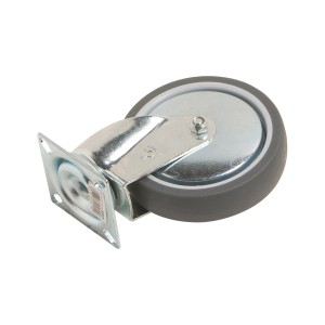 Apparate-Lenkrolle, Ø 100 mm, mit Platte, 55 kg Traglast, Gummireifen und Gleitlager.