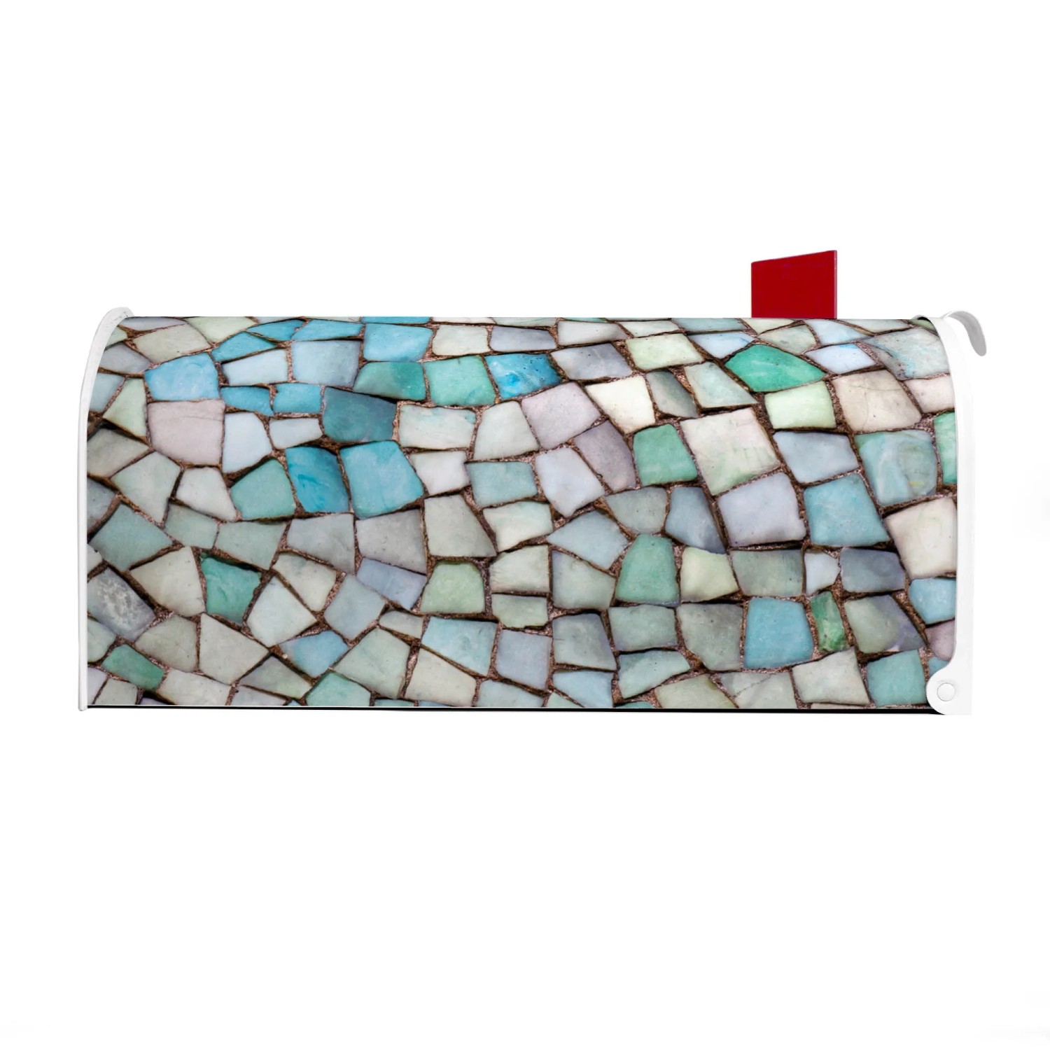 Weißer Banjado US Briefkasten mit blauem Mosaik Muster, Stahl, 48x22x16cm.