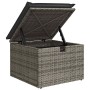 Grauer Poly Rattan Gartenmöbel Hocker mit Stauraum und hochgeklapptem Kissen.