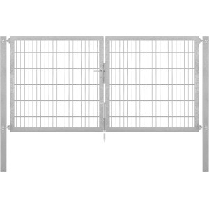 Doppeltor Flexo Plus, 250x120 cm, feuerverzinkt, mit Doppelstabmatte und Pfosten. Gartenzaun Tor.