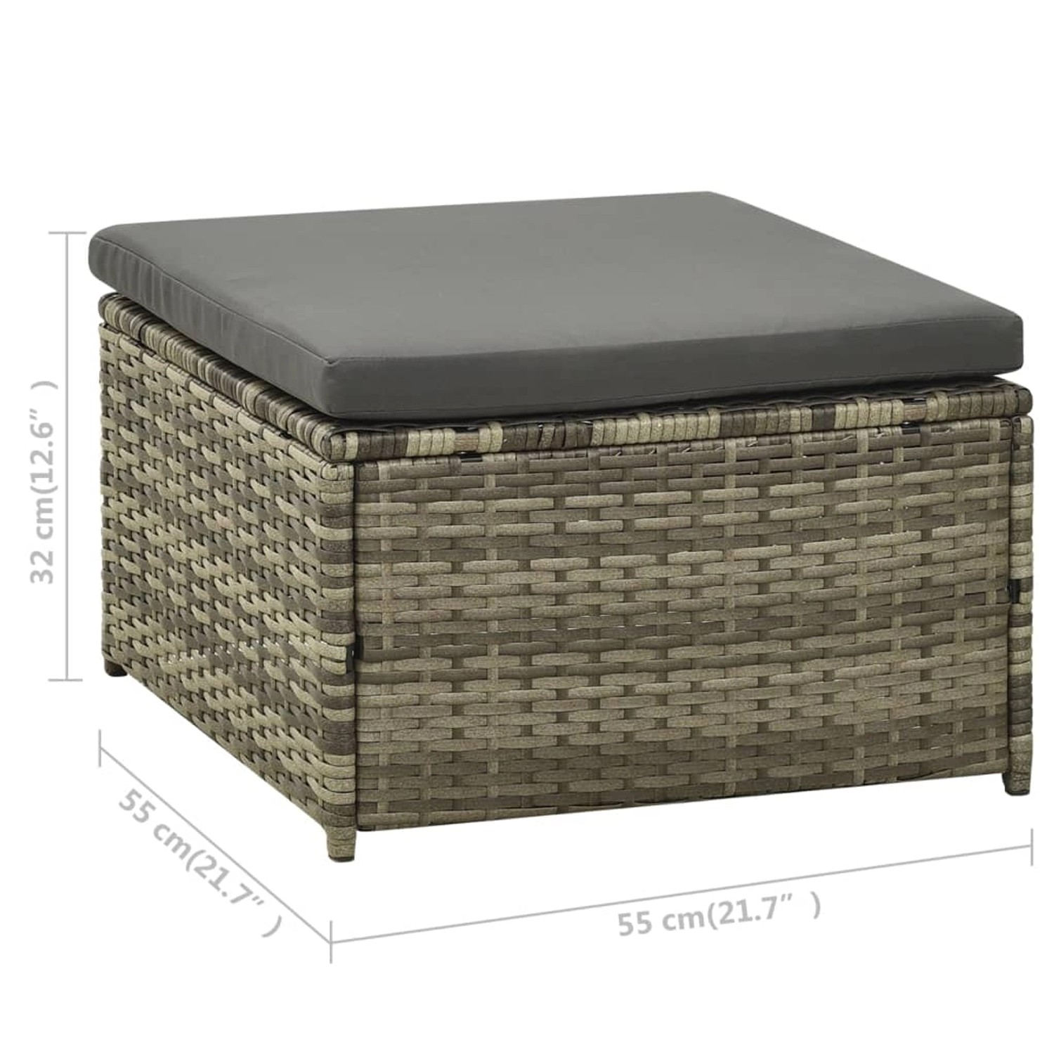 Grauer vidaXL Gartenhocker mit Polster, Teil des Lounge-Sets aus Polyrattan.